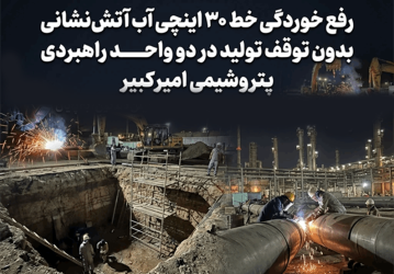 رفع خوردگی خط ۳۰ اینچی آب آتش‌نشانی بدون توقف تولید در دو واحد راهبردی پتروشیمی امیرکبیر